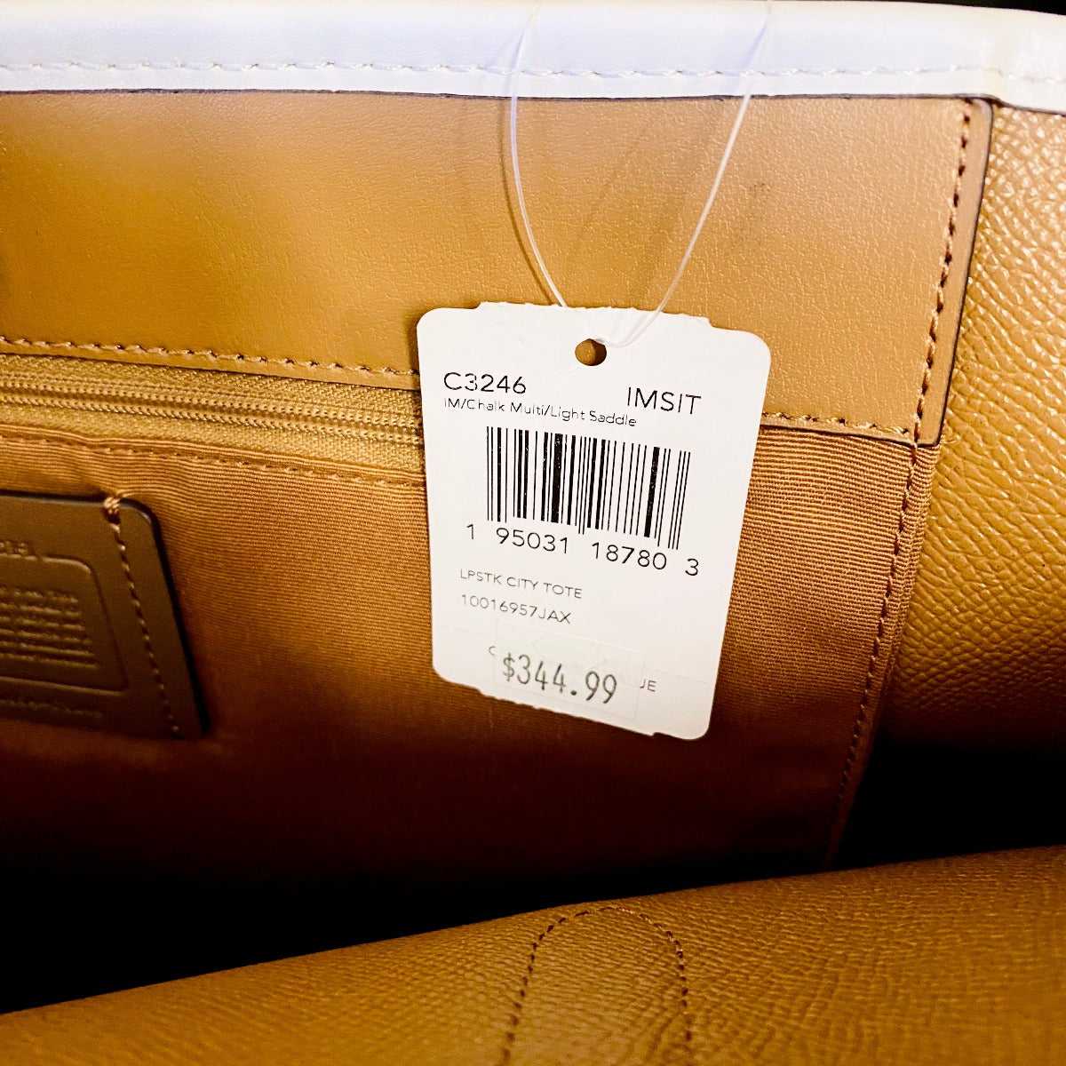 Coach C3246 City Tote With Lipstick Print Chalk Multi/Light Saddle Coach C3246 City Tote With Lipstick Print Chalk Multi/Light Saddle